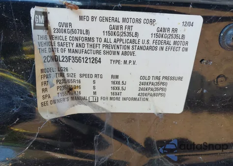 2005 Chevrolet Equinox Ls z USA, uszkodzony, nr VIN 2CNDL23F356121264